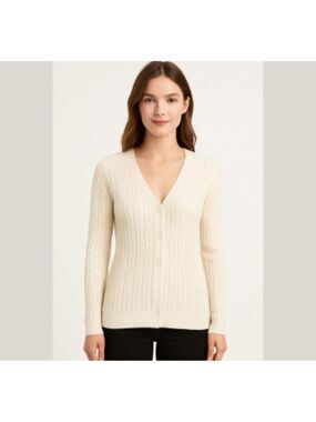 Designers ORIGINALS - cable knit front button cardigan ivory Sz M